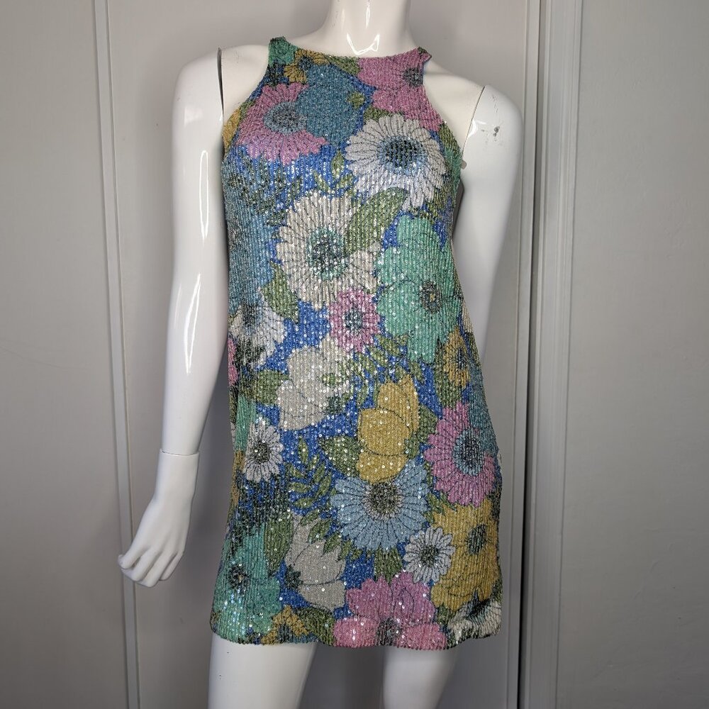 Women's Sleeveless Florial/Botanical-Print Halter Tank Dress - NWT